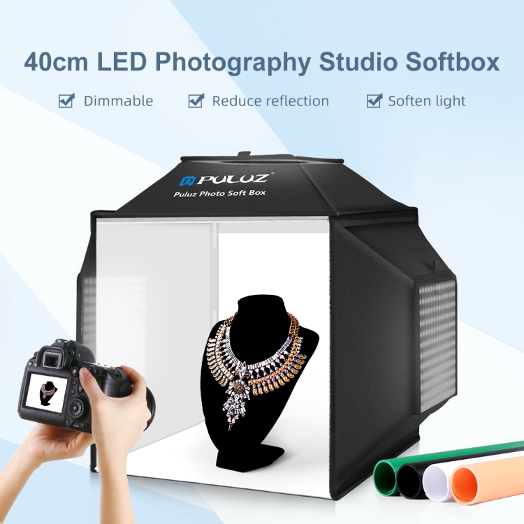 PULUZ 40cm Folding 72W 5500K Studio Shooting Tent Soft Box Photography Lighting Kit with 4 Colors (Black, Orange, White, Green) Backdrops(EU Plug) - 1