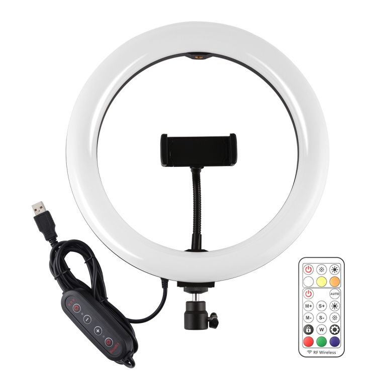 PULUZ 10.2 inch 26cm Curved Surface 168 LED Marquee LED RGBWW Dual-color Temperature Dimmable Ring Vlogging Photography Video Lights with Cold Shoe Tripod Ball Head & Remote Control & Phone Clamp(Black) - 1