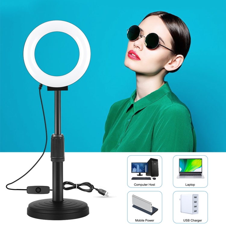 PULUZ 4.7 inch 12cm Curved Surface USB White Light LED Ring Selfie Beauty Vlogging Photography Video Lights(Black) - 4