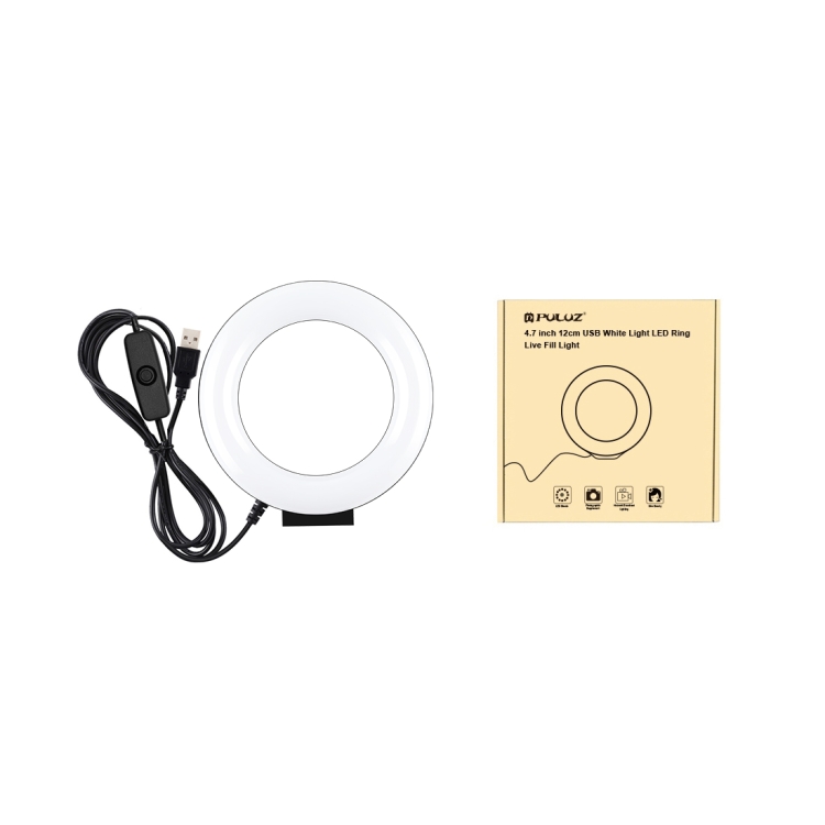 PULUZ 4.7 inch 12cm Curved Surface USB White Light LED Ring Selfie Beauty Vlogging Photography Video Lights(Black) - 7