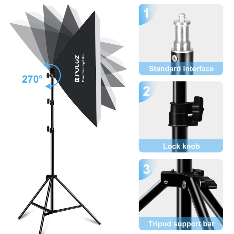 PULUZ 50x70cm Studio Softbox + 2m Tripod Mount + Single E27 30W 5700K White Light LED Bulb Photography Kit(EU Plug) - 3