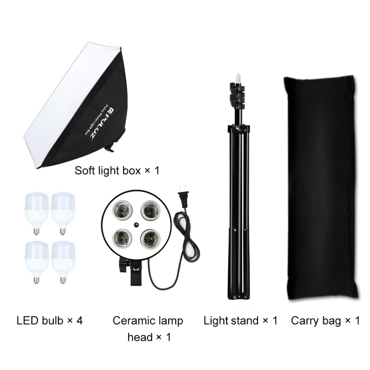 PULUZ 50x70cm Studio Softbox + 2m Tripod Mount + 4 x E27 20W 5700K White Light LED Light Bulb Photography Lighting Kit(US Plug) - 9
