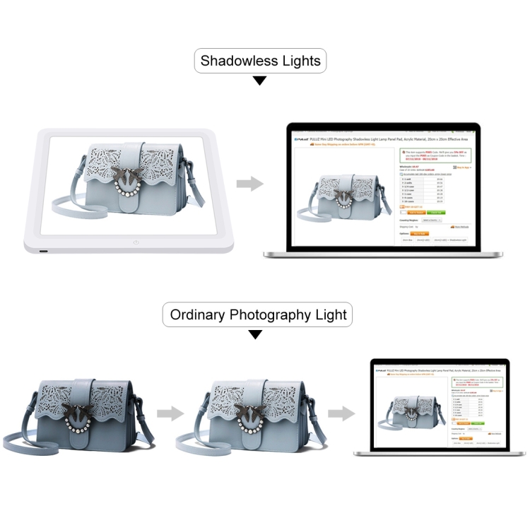 PULUZ 29CM LED Fotografie Schattenloses Licht Lampenpaneel für Fotostudio Box Fotografie Softbox Bodenlicht für Schmuck Kosmetik Kunstwerke