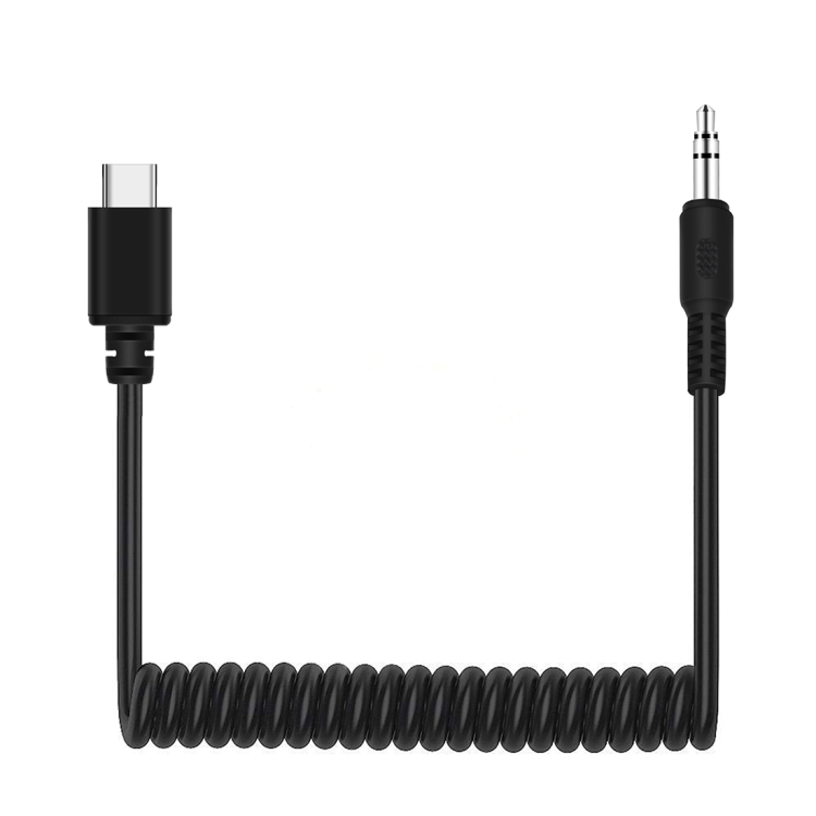 PULUZ 3.5mm TRRS Male to Type-C / USB-C Male Live Microphone Audio Adapter Spring Coiled Cable for Samsung, Huawei and Smartphones, Cable Stretching to 100cm(Black) - 1