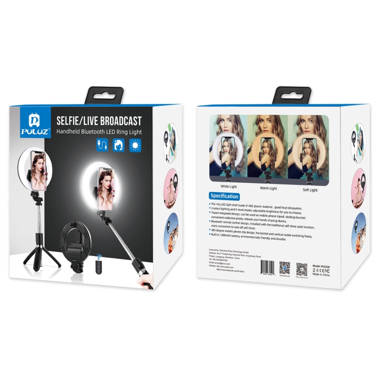 PULUZ 6.3 inch 16cm Ring LED Live Broadcast Vlogging Selfie Light + Bluetooth Selfie Stick Tripod Mount(Black) - 11
