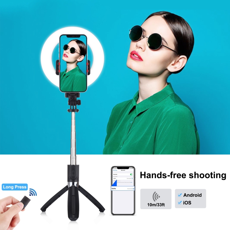 PULUZ 6.3 inch 16cm Ring LED Live Broadcast Vlogging Selfie Light + Bluetooth Selfie Stick Tripod Mount(Black) - 7