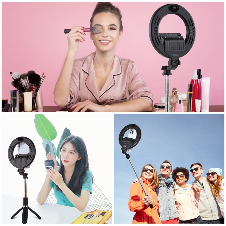 PULUZ 6.3 inch 16cm Ring LED Live Broadcast Vlogging Selfie Light + Bluetooth Selfie Stick Tripod Mount(Black) - 9