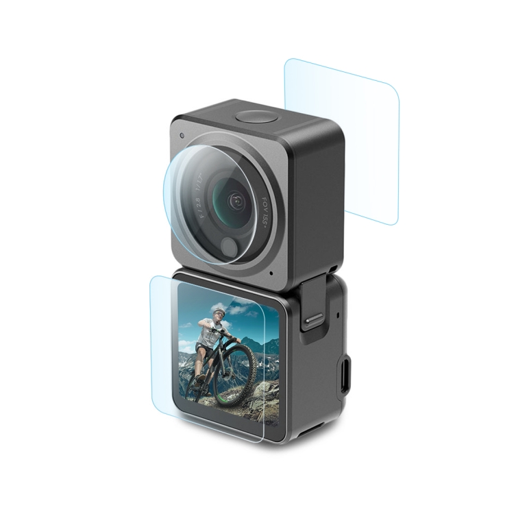 PULUZ 3 in 1 Lens + Front and Back LCD Display 9H 2.5D Tempered Glass Film for DJI Action 2 - 1