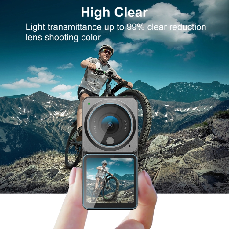 PULUZ 3 in 1 Lens + Front and Back LCD Display 9H 2.5D Tempered Glass Film for DJI Action 2 - 5