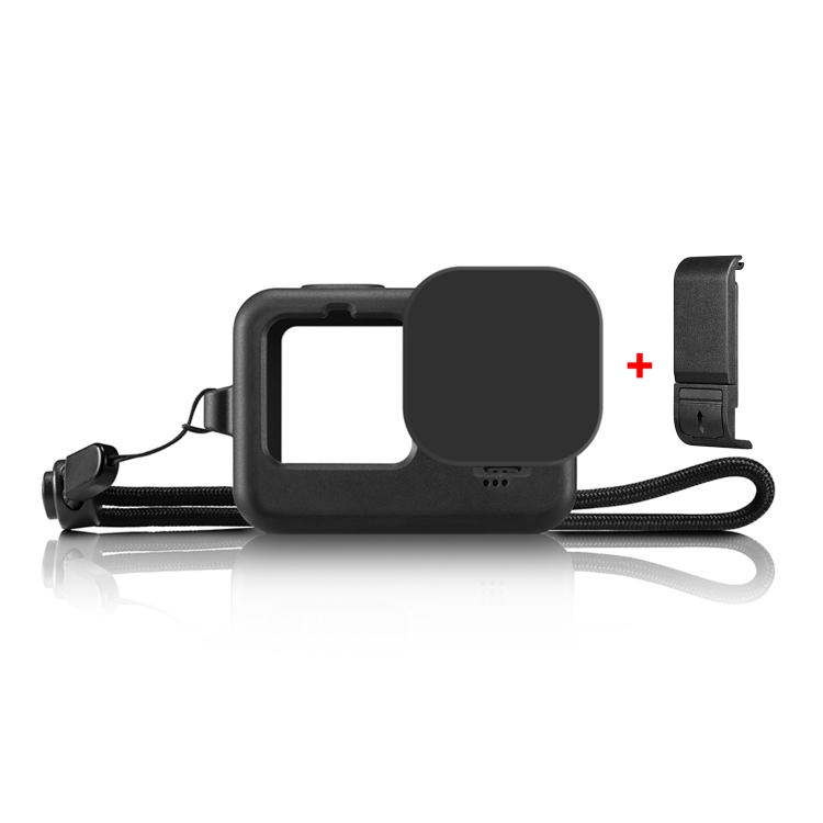 PULUZ for GoPro Hero11 Black / HERO10 Black / HERO9 Black Silicone Protective Case + POM Side Interface Cover with Wrist Strap & Lens Cover(Black) - 1