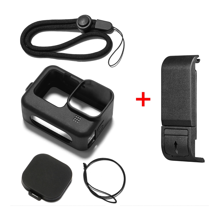 PULUZ for GoPro Hero11 Black / HERO10 Black / HERO9 Black Silicone Protective Case + POM Side Interface Cover with Wrist Strap & Lens Cover(Black) - 7