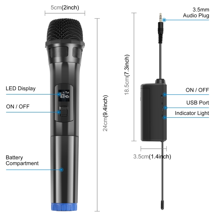 PULUZ UHF Wireless Dynamic Microphone with LED Display (Black) - 1