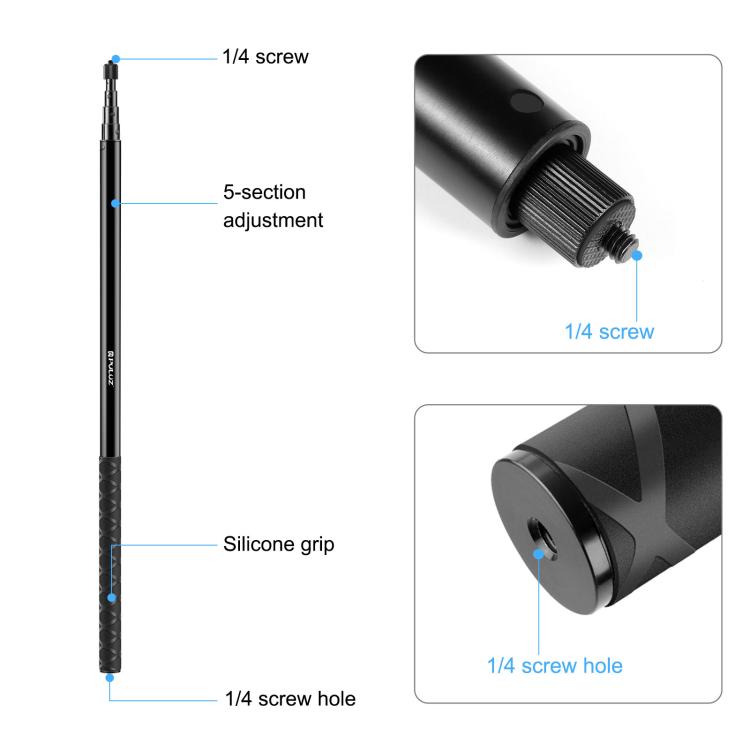 PULUZ Bastone per selfie da 2 m, in lega di alluminio, lunga estensione monopiede per Insta360 One RS/X2/X3, compatibile con smartphone, accessori da viaggio leggeri (2 m
