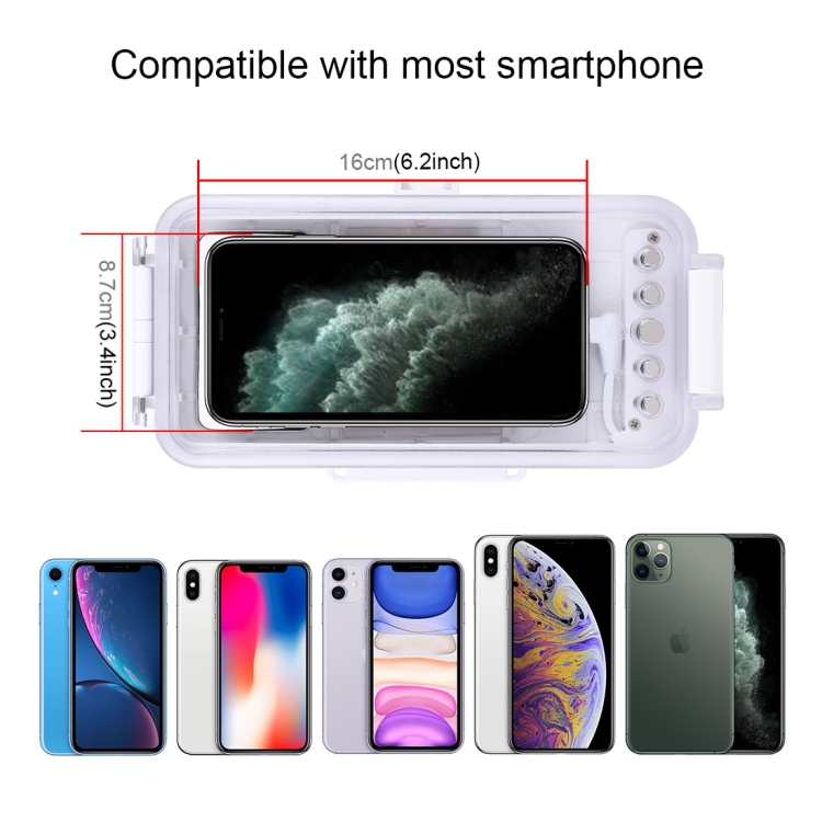 PULUZ 45m/147ft Waterproof Diving Case Photo Video Taking Underwater Housing Cover for iPhone 14 Series, iPhone 13 Series, iPhone 12 Series, iPhone 11 Series, iPhone X Series, iPhone 8 & 7, iPhone 6s, iOS 13.0 or Above Version iPhone(White) - 4