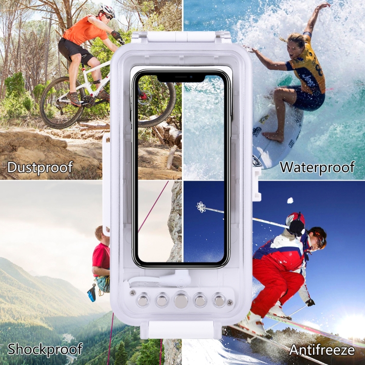 PULUZ 45m/147ft Waterproof Diving Case Photo Video Taking Underwater Housing Cover for iPhone 13 Series, iPhone 12 Series, iPhone 11 Series, iPhone X Series, iPhone 8 & 7, iPhone 6s, iOS 13.0 or Above Version iPhone(White) - 8