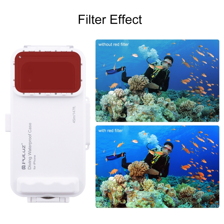 PULUZ 45m/147ft Waterproof Diving Case Photo Video Taking Underwater Housing Cover for iPhone 14 Series, iPhone 13 Series, iPhone 12 Series, iPhone 11 Series, iPhone X Series, iPhone 8 & 7, iPhone 6s, iOS 13.0 or Above Version iPhone(White) - 9