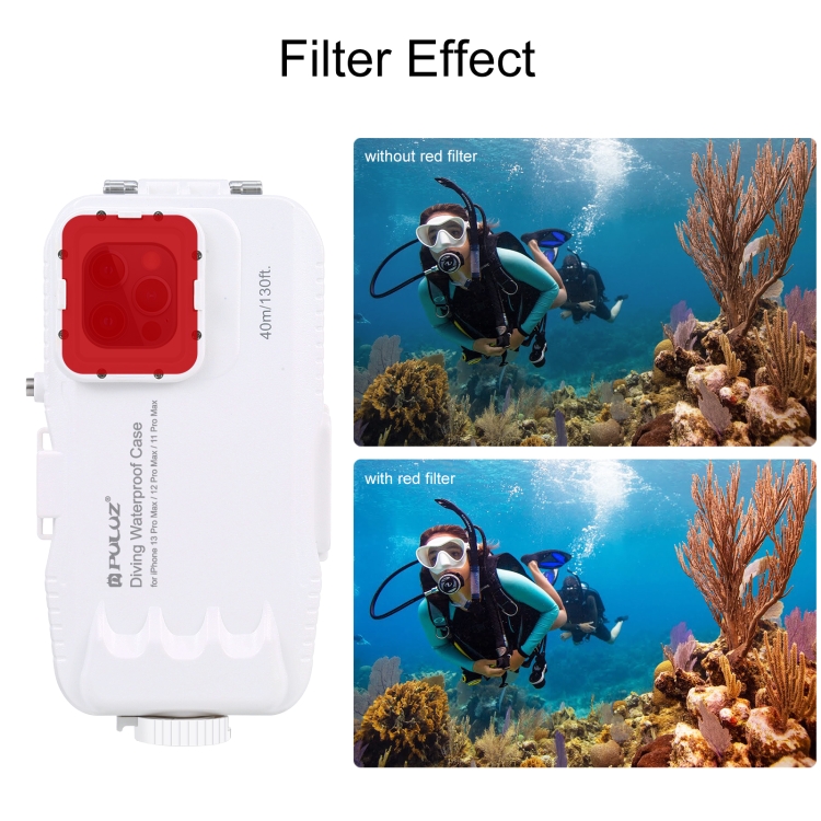 PULUZ 40m/130ft Waterproof Diving Case for iPhone 13 Pro Max / 12 Pro Max / 11 Pro Max, Photo Video Taking Underwater Housing Cover(White) - 5