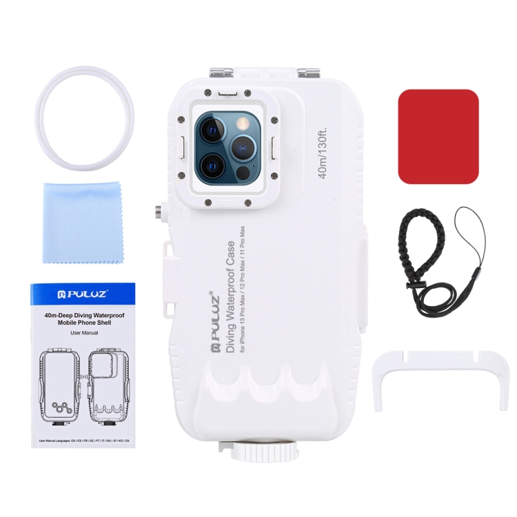 PULUZ 40m/130ft Waterproof Diving Case for iPhone 13 Pro Max / 12 Pro Max / 11 Pro Max, Photo Video Taking Underwater Housing Cover(White) - 8