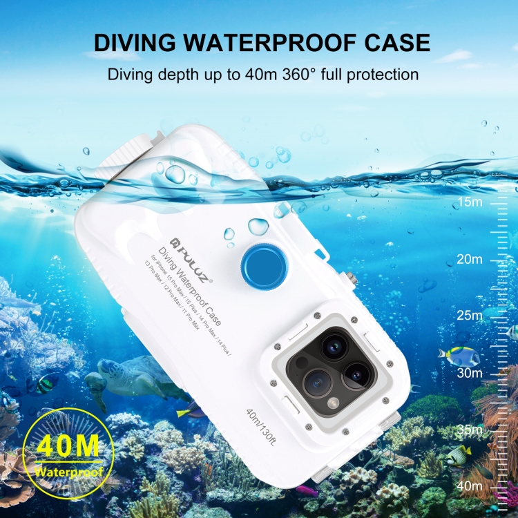 PULUZ 40m/130ft Waterproof Diving Case for iPhone 14 Plus / 14 Pro Max / 13 Pro Max / 12 Pro Max / 11 Pro Max, with One-way Valve Photo Video Taking Underwater Housing Cover(White) - 3
