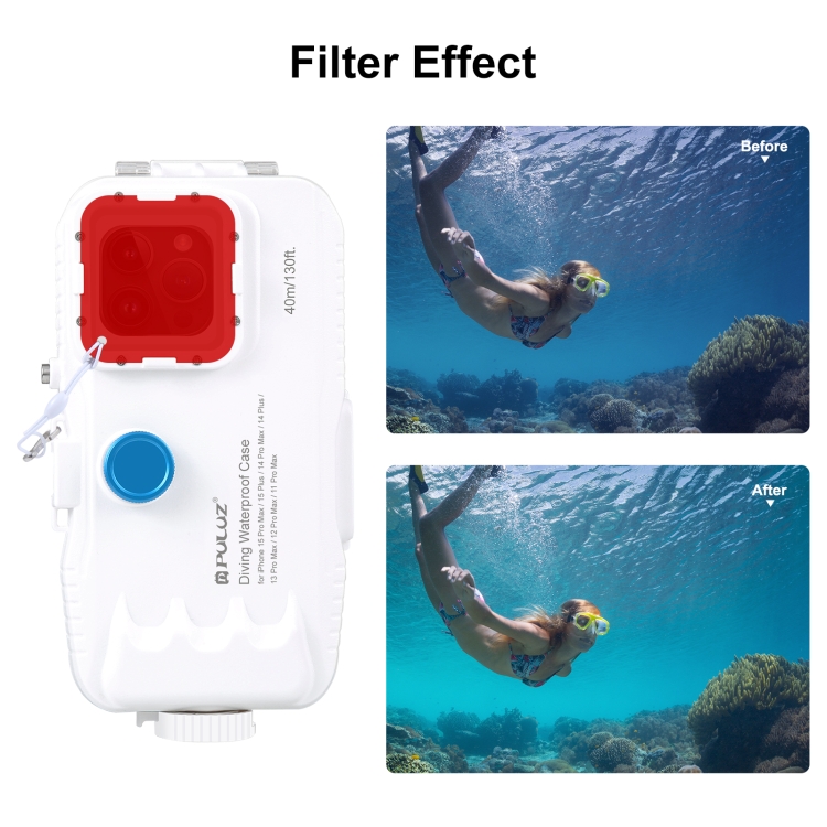 PULUZ 40m/130ft Waterproof Diving Case for iPhone 14 Plus / 14 Pro Max / 13 Pro Max / 12 Pro Max / 11 Pro Max, with One-way Valve Photo Video Taking Underwater Housing Cover(White) - 5