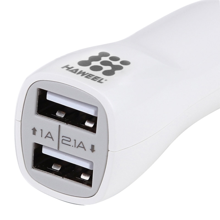 [US Warehouse] HAWEEL High Quality 2.1A + 1A Dual USB Ports Car Charger(White) - 5