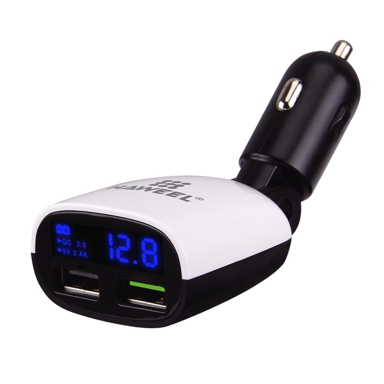 HAWEEL 3.4A Dual USB Ports LED Display QC 3.0 Car Charger for Smartphone / Tablet PC(Black)