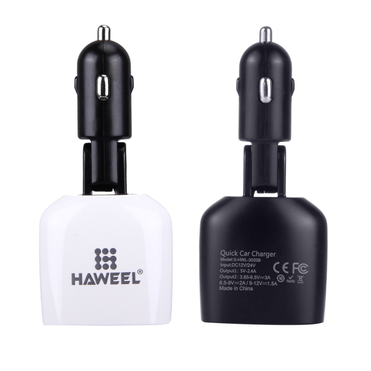 HAWEEL 3.4A Dual USB Ports LED Display QC 3.0 Quick Car Charger for Smartphone / Tablet PC, Support  FCP and AFC Fast Charging Protocol(Black) - 2