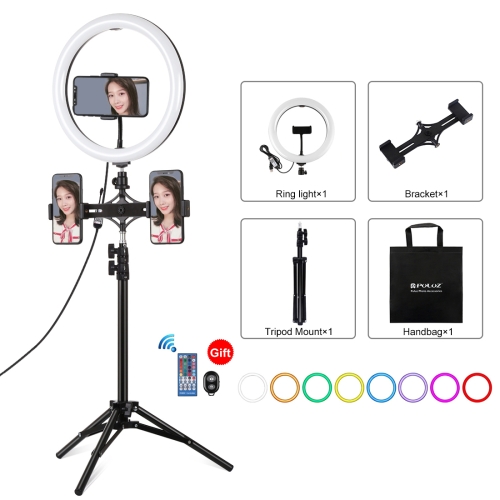 PULUZ inch 26cm Curved Surface RGBW LED Ring Light Tripod Mount  Dual Phone Brackets Horizontal Holder Vlogging Video Light Live