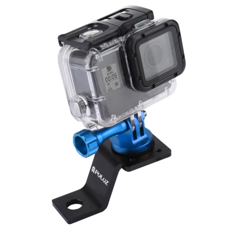 PULUZ Aluminum Alloy Motorcycle Fixed Holder Mount with Tripod Adapter  Screw for GoPro, Insta360, DJI and Other Action Cameras(Blue)