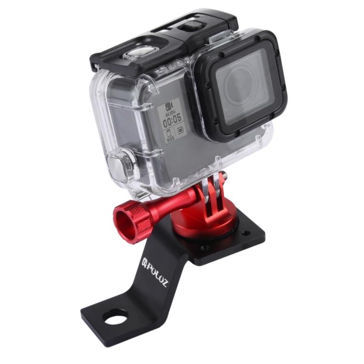 PULUZ Aluminum Alloy Motorcycle Fixed Holder Mount with Tripod Adapter  Screw for GoPro, Insta360, DJI and Other Action Cameras(Red)