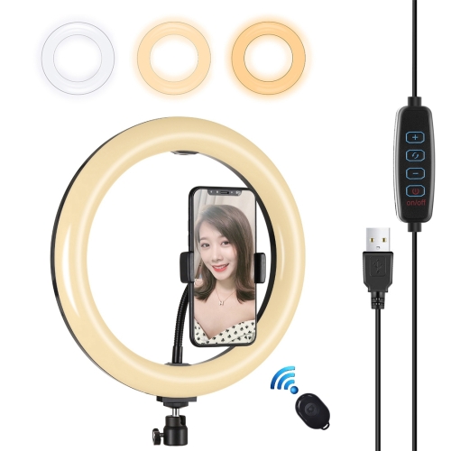 PULUZ inch 26cm USB Modes Dimmable Dual Color Temperature LED Curved Diffuse Light Ring Vlogging Selfie Photography Video Lights with Phone
